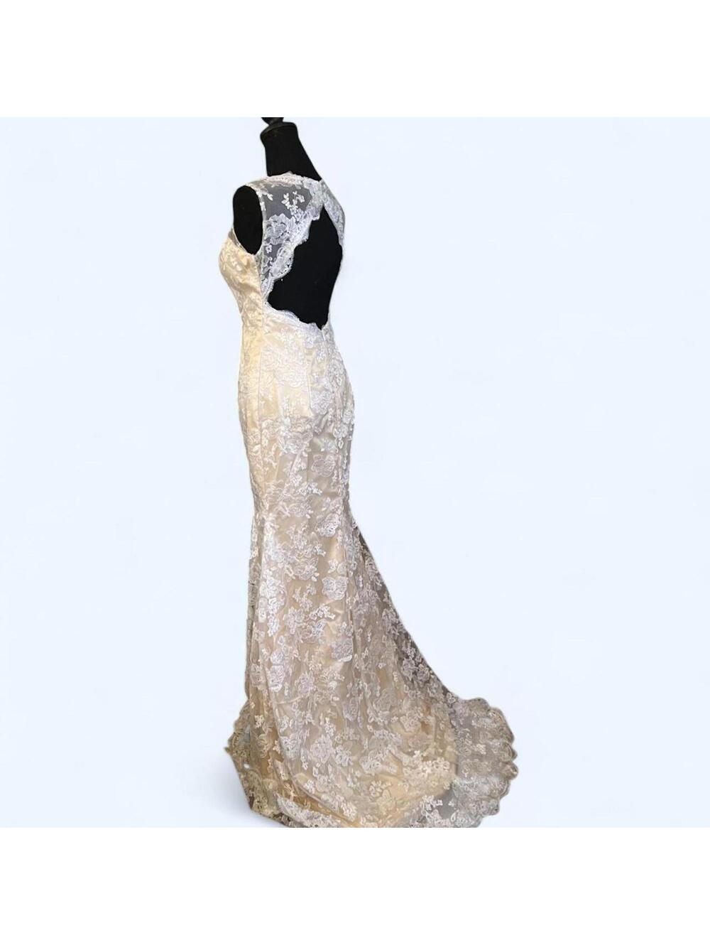 Vintage Lace Mermaid Gown Fairycore Bridal Prom Dress Size US 4 π - Picture 7 of 9